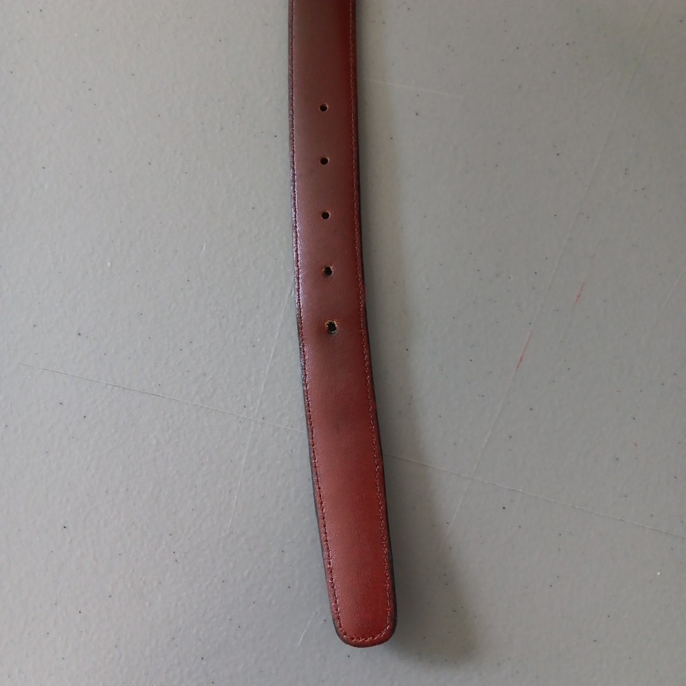 VTG Reptile Leather Belt Womens Size 38 Cognac Red Brass Square Buckle Old Money - Picture 6 of 12